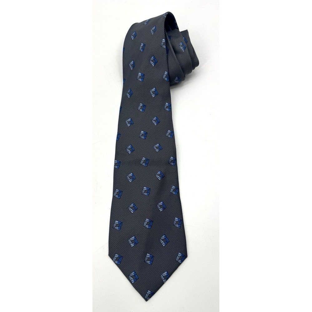 VTG Valentino Cravatte Mens 100% Silk Tie Charcoal Gray Geometric Square 58.5"